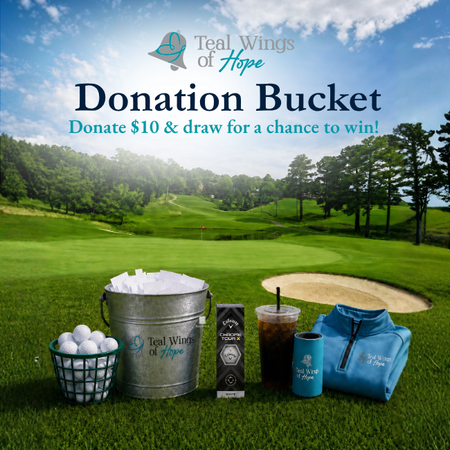 Teal Wings of Hope Donation Bucket at Highland Park Golf Course